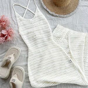 White Backless Crochet Maxi Dress -